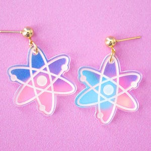 Atom Earrings, Science Earrings Holographic, STEM Jewelry, Chemistry Earrings, Teacher Jewelry