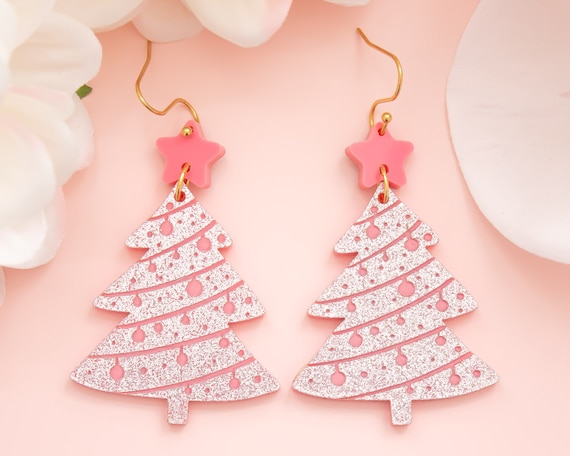 Pink christmas earrings deals