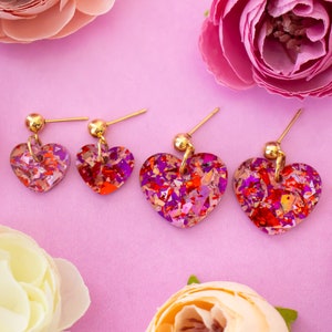 Glitter Heart Valentine Earrings, Red Valentine Earrings, Small Heart Earrings, Gift For Girlfriend, GIft For Friend