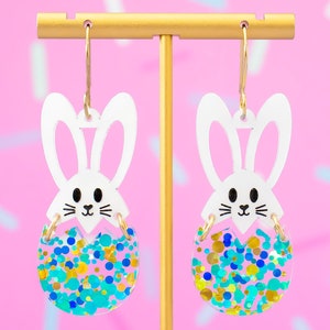 Bunny Earrings Easter Dangles, Bunny In Easter Egg Jewelry, Statement Earrings