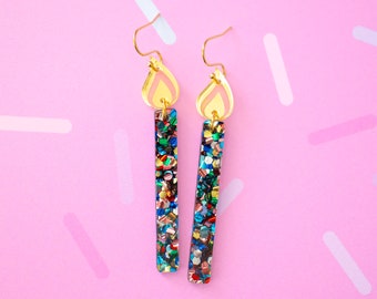 Glitter Confetti Birthday Candle Earrings
