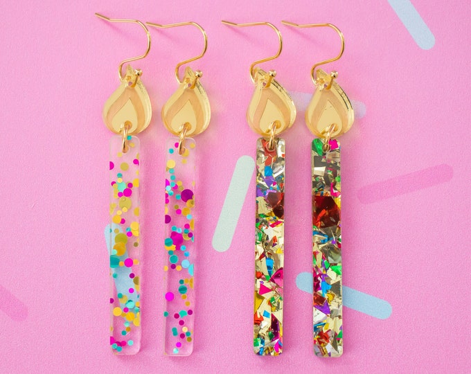 Iridescent Birthday Candle Earrings / Acrylic Earrings Etsy