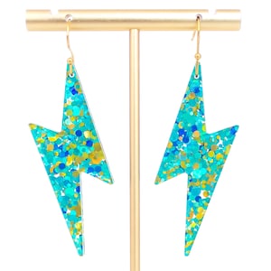 Lightning Bolt Earrings, Retro Acrylic Dangles, Gift For Friend, Bold Earrings, Fun Jewelry