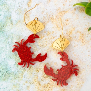 Crab Earrings, Acrylic Dangles, Shell Earrings Dangle, Gift For Friend, Big Earrings, Fun Jewelry, Gifts For Her, Self Gift Jewelry