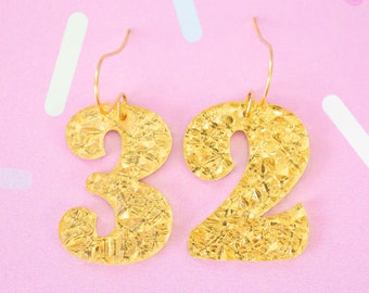 Custom Birthday Numbers Earrings, Gold Birthday Statement Dangles, Birthday Gift For Her