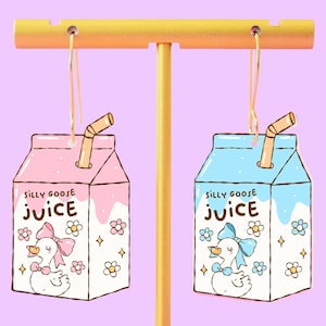 Silly Goose Juice Earrings, Mismatched Earrings, Silly Acrylic Earrings, Funny Jewelry
