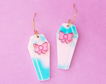 Coffin Earrings Cute Halloween Acrylic Dangles, Holographic Earrings, Gothic Jewelry
