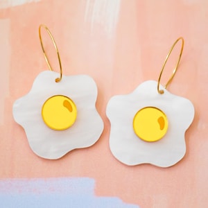 Fried Egg Earrings, Funny Jewelry, Food Hoop Earrings