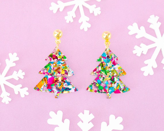 Hot Pink Christmas Tree Earrings Hot Pink Christmas Tree Earrings