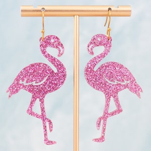 Flamingo Earrings Pink, Flamingo Gifts, Dangle Acrylic Earrings, Gift For Friend, Big Bold Earrings, Fun Jewelry, Gifts For Her