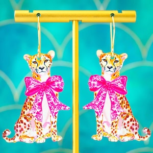 Cheetah Earrings: Acrylic Animal Print with Bow