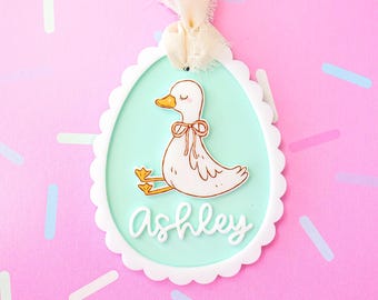 Goose Easter Basket Tag: Personalized Acrylic Egg, Kids Easter Gift