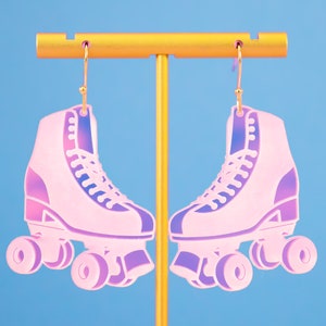 Holographic Roller Skate Earrings: Iridescent Acrylic Dangles