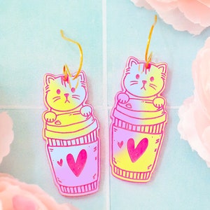 Cat In Coffee Cup Earrings, Gifts For Her, Acrylic Jewelry For Women, Cat Mom Gift