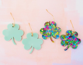 Shamrock Dangle Earrings: St Patrick's Day Clover, Acrylic Jewelry