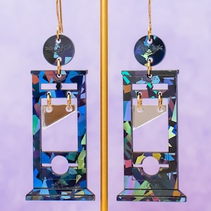 Guillotine Earrings Spooky Halloween Acrylic Dangles, Holographic Earrings, Gothic Jewelry