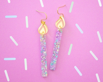 Pastel Birthday Candle Earrings, Birthday Statement Dangles, Birthday Gift For Her