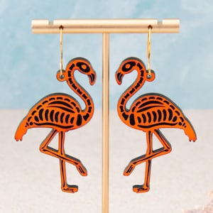 Skeleton Flamingo Earrings, Holographic Halloween Earrings, Gothic Jewelry, Skull Earrings, Witchy Earrings
