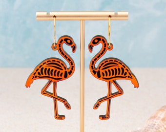 Skeleton Flamingo Earrings, Holographic Halloween Earrings, Gothic Jewelry, Skull Earrings, Witchy Earrings