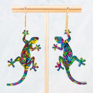 Lizard Earrings Multicolor Dangles, Gifts For Her, Acrylic Jewelry For Women, Gift For Friend image 1
