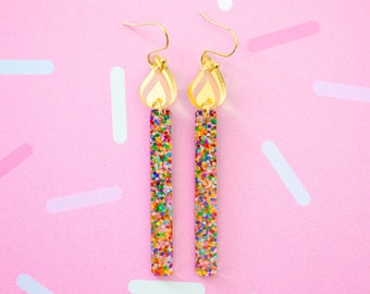 Birthday Candle Earrings, Glitter Birthday Earrings, Birthday Gift For Her