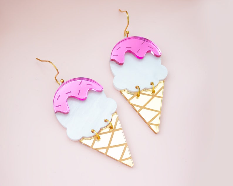 Ice Cream Cone Earrings Acrylic Dangles Bold Earrings Fun Etsy