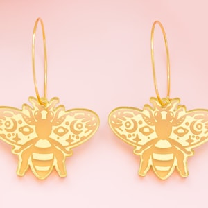 Bee Earrings Gold Hoops, Celestial Jewelry, Gold Dangles, Witchy Earrings, Gifts For Her, Acrylic Jewelry For Women