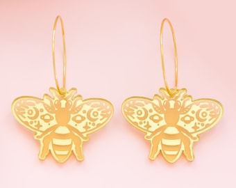 Boucles d'oreilles abeille, Créoles en or, Bijoux célestes, Pendentifs en or, Boucles d'oreilles sorcière, Cadeaux pour elle, Bijoux en acrylique pour femme