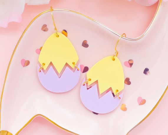 Pastel Acrylic Easter Egg Dangle Earrings: Spring Jewelry
