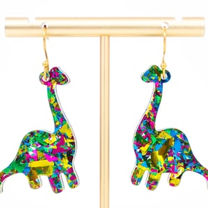 Dinosaur Earrings Multicolor Dangles, Gifts For Her, Acrylic Jewelry For Women, Gift For Friend