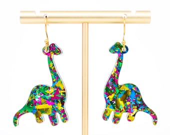 Dinosaur Earrings Multicolor Dangles, Gifts For Her, Acrylic Jewelry For Women, Gift For Friend