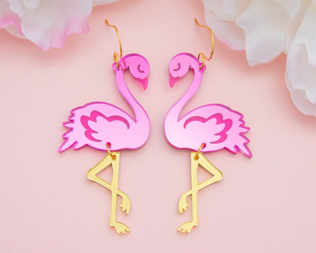 Flamingo Earrings Pink Flamingo Gifts Dangle Acrylic Earrings Gift for Friend Big Bold Earrings Fun Jewelry Gifts for Her Etsy
