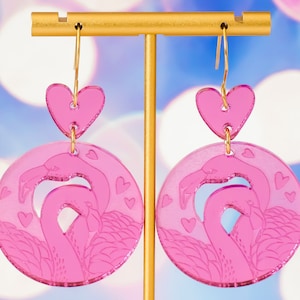 Valentines Earrings Pink Flamingo, Flamingo Gifts, Dangle Acrylic Earrings, Gift For Friend, Big Bold Earrings, Fun Jewelry, Gifts For Her