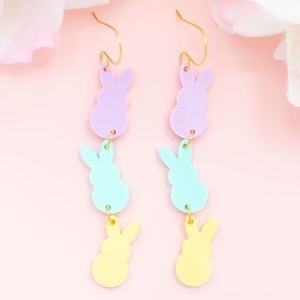 Bunny Earrings Easter Dangles, Pastel Easter Jewelry, Spring Statement Earrings