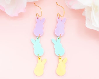 Pastel Acrylic Bunny Dangle Earrings: Easter Spring Jewelry