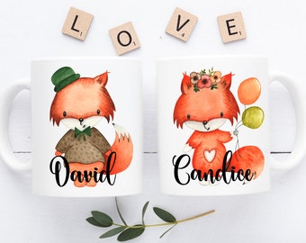 Couple Gifts, Fox Mugs Personalized Couple Gift Set, Engagement, Matching Couple Gifts, Anniversary, Mr & Mrs Wedding Gift, Valentine's Day
