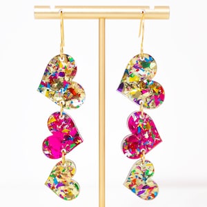 Valentines Earrings Heart Dangles, Valentines Jewelry, Statement Earrings
