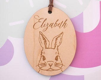 Easter Basket Tag, Personalized Easter Basket Tag, Wooden Easter Egg Tag, Custom Bunny Tag, Personalized Name Tag