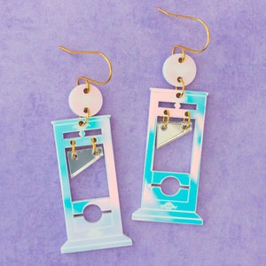 Guillotine Earrings Spooky Halloween Acrylic Dangles, Holographic Earrings, Gothic Jewelry