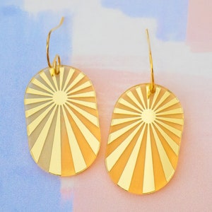 Gold Sunburst Earrings, Ethereal Aesthetic, Celestial Jewelry, Holographic Dangles