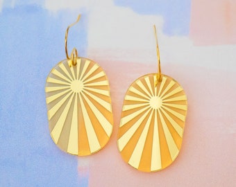 Gold Sunburst Earrings, Ethereal Aesthetic, Celestial Jewelry, Holographic Dangles