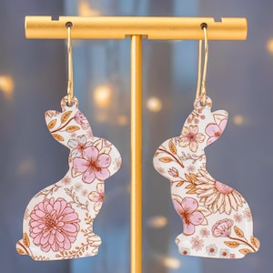 Boho Floral Bunny Earrings Easter Dangles, Easter Jewelry, Statement Earrings