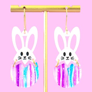 Bunny In Easter Egg Earrings Easter Dangles, Bunny Jewelry, Statement Earrings