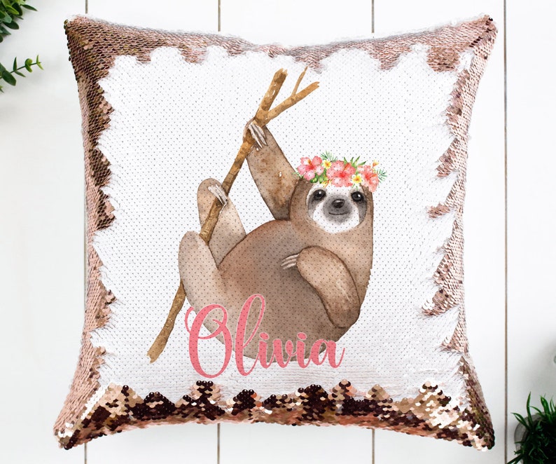 sloth sequin pillow
