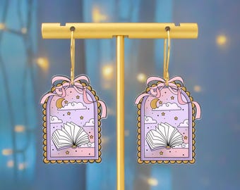 Bookish Earrings, Book Lover Jewelry, Bow Book Dangles
