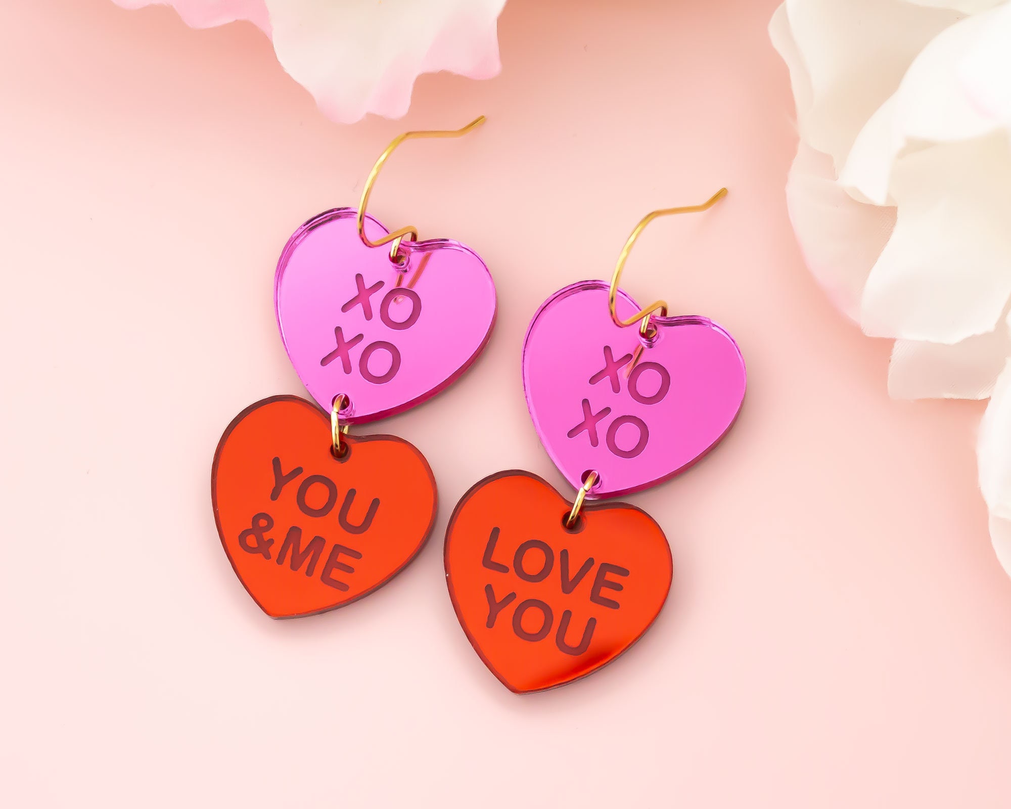 Valentines Heart Earrings, Heart Statement Earrings, Valentines Day  Earrings, Spring Earrings, Conversation Heart Earrings 