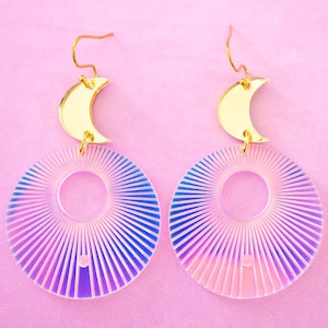 Sunburst Earrings, Ethereal Aesthetic, Celestial Jewelry, Holographic Dangles