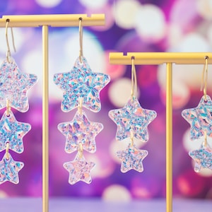 Star Celestial Earrings, Star Jewelry, Iridescent Dangles, Witchy Earrings, Gifts For Her, Acrylic Jewelry For Women