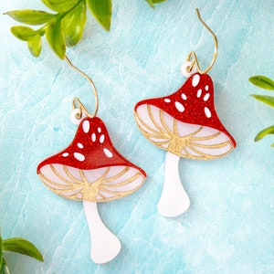 Mushroom Earrings, Cottagecore Jewelry, Woodland Earrings, Acrylic Dangles