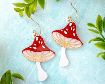 Mushroom Earrings, Cottagecore Jewelry, Woodland Earrings, Acrylic Dangles